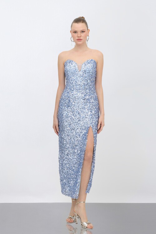 Payetli Yırtmaçlı Elbise - 1788