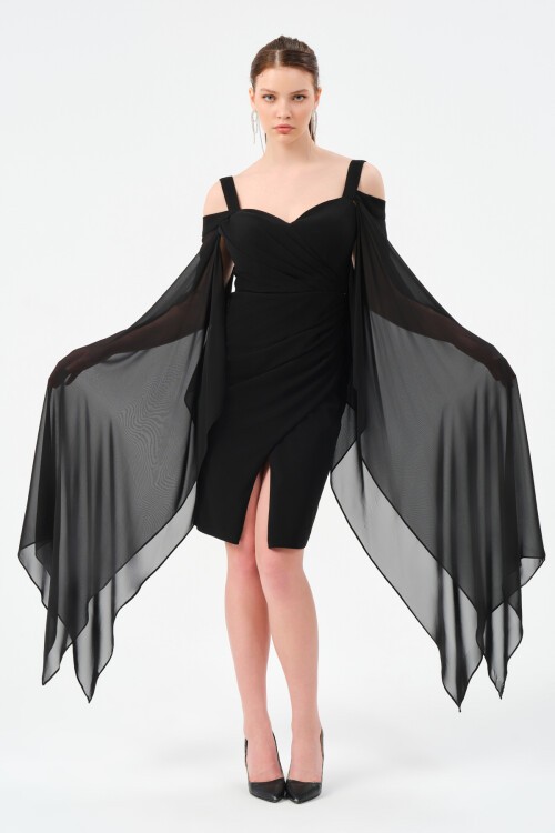 Şifon Detaylı Askılı Mini Elbise - 1576