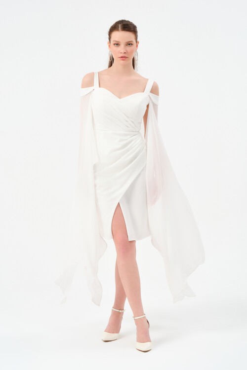 Şifon Detaylı Askılı Mini Elbise - 1576