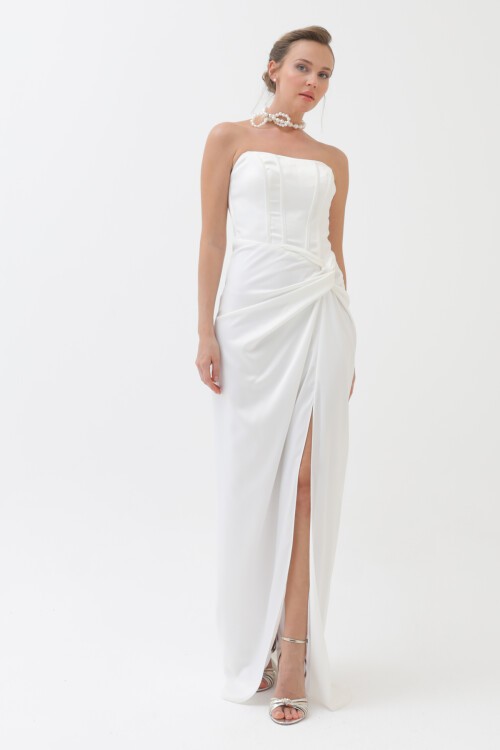 Straplez Drapeli Elbise - 1768