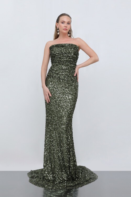 Payetli Straplez Elbise - 1767