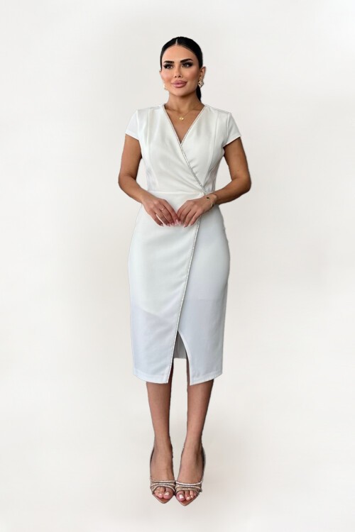 Taş Detaylı Kruvaze Elbise - 1609