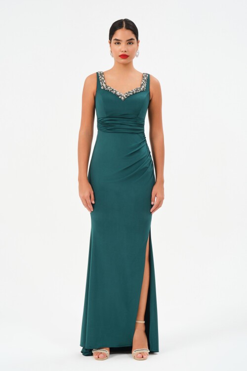 Taş İşlemeli Askılı Elbise - 1550