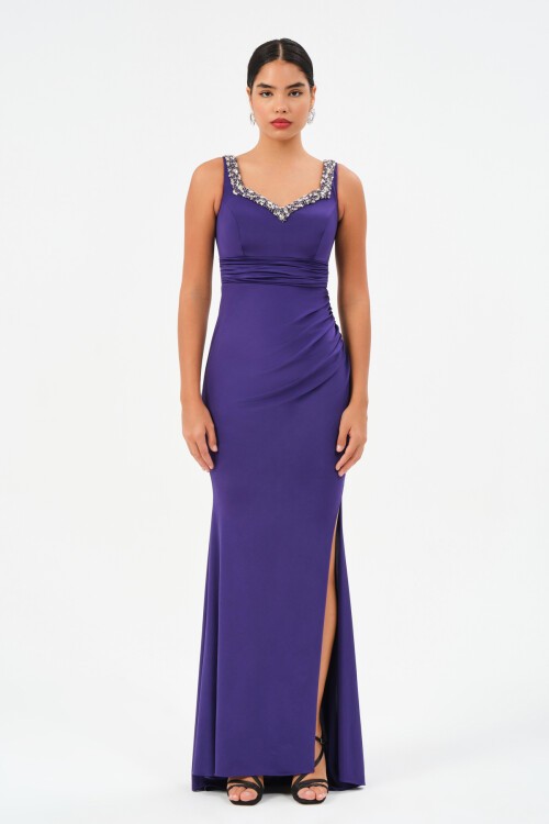 Taş İşlemeli Askılı Elbise - 1550