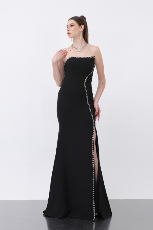 Taş İşlemeli Straplez Elbise - 1773