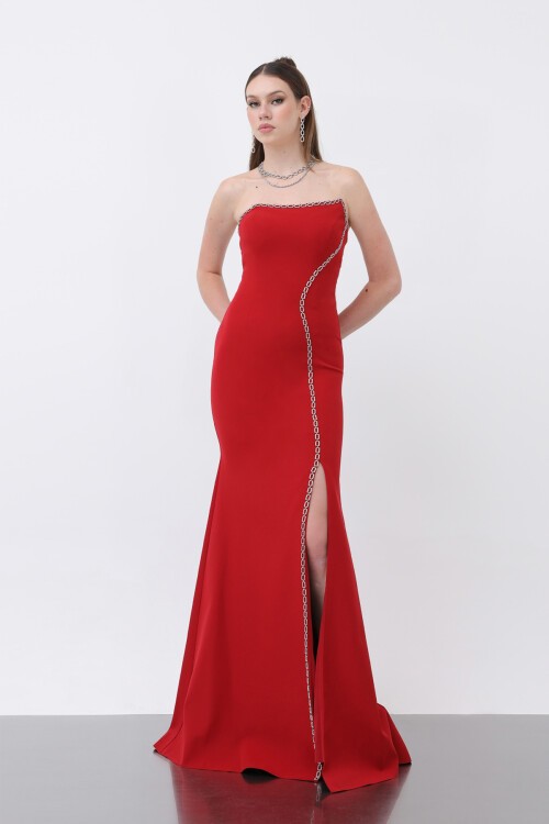 Taş İşlemeli Straplez Elbise - 1773