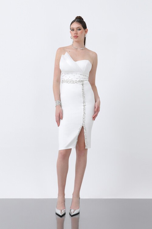 Taş İşlemeli Straplez Mini Elbise - 1863