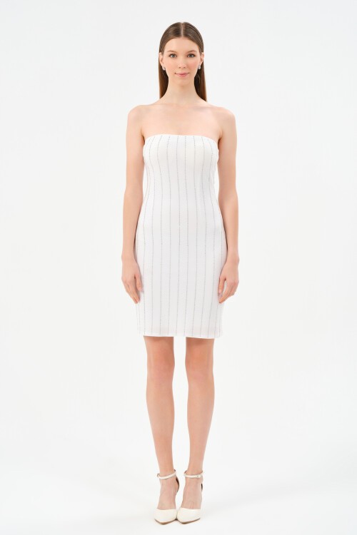 Taş İşlemeli Straplez Mini Elbise - 1554