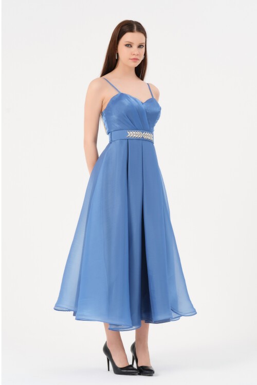 Taşlı Drapeli Midi Elbise - 1540