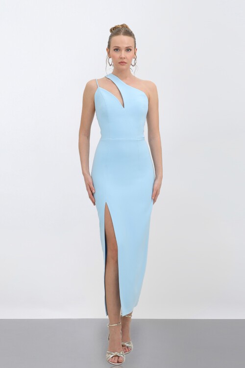 Tek Omuzlu Yırtmaçlı Midi Elbise - 1787