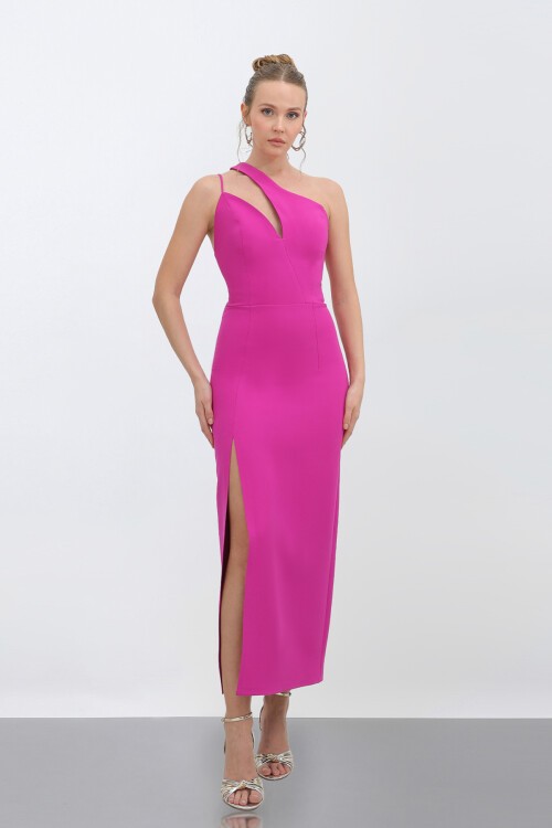 Tek Omuzlu Yırtmaçlı Midi Elbise - 1787