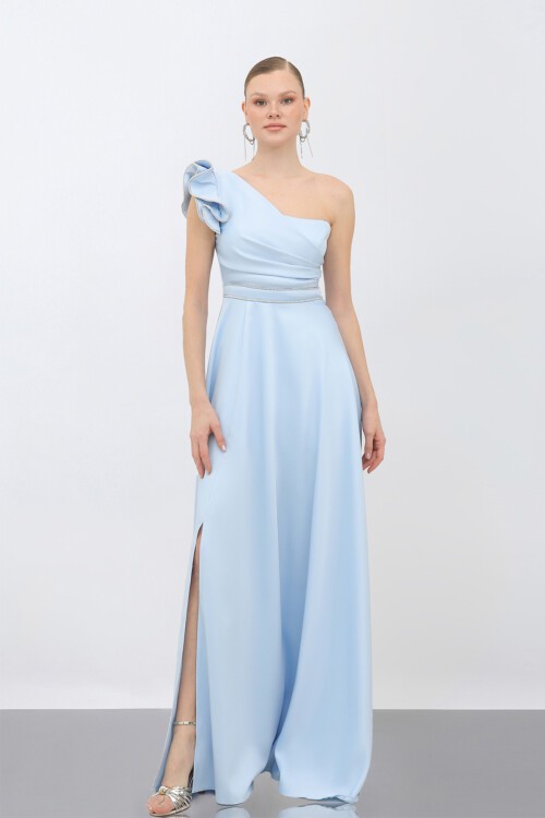 Tek Omuzlu Yırtmaçlı Elbise - 1745