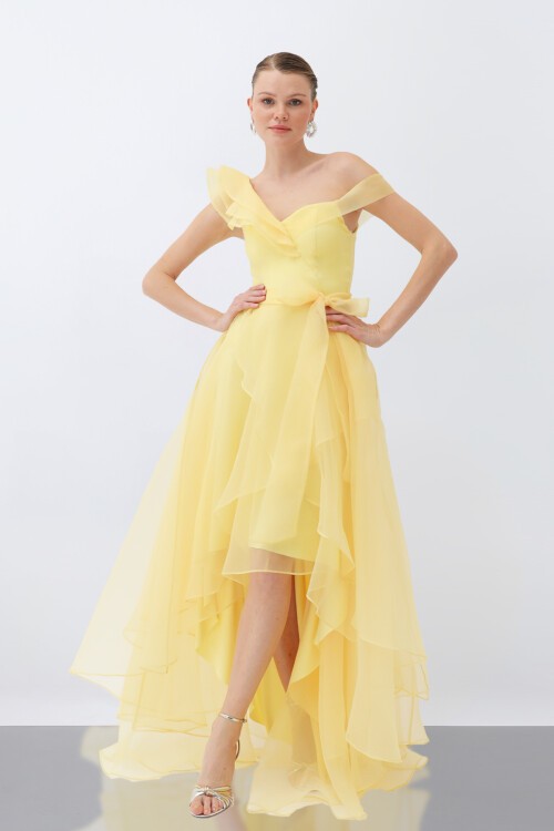 Tül Detaylı Volanlı Elbise - 6003