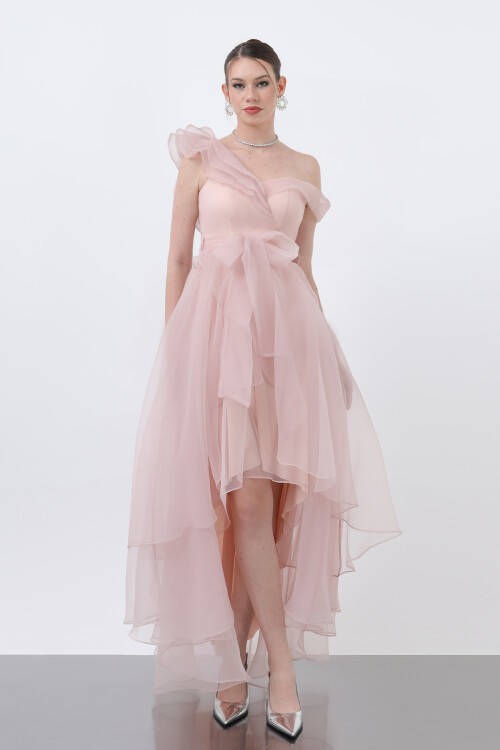 Tül Detaylı Volanlı Elbise - 6003