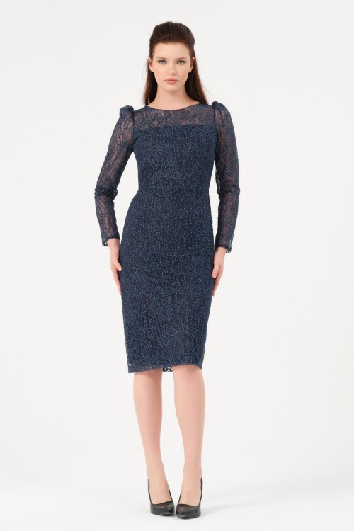 Tül Kumaş Detaylı Midi Elbise - 1619