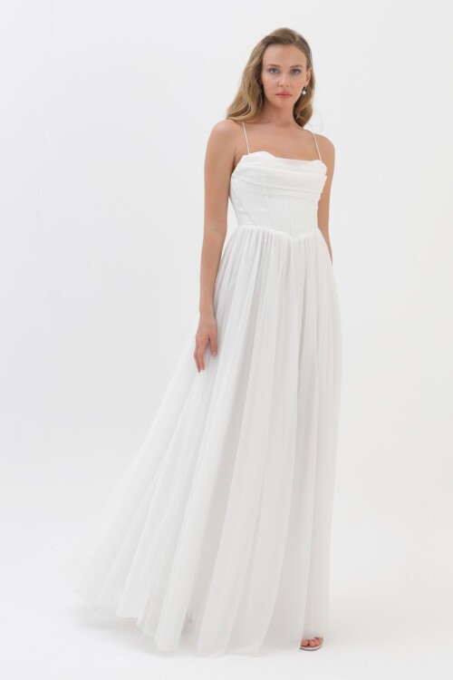 Askılı Simli Yırtmaçlı Elbise - 1771