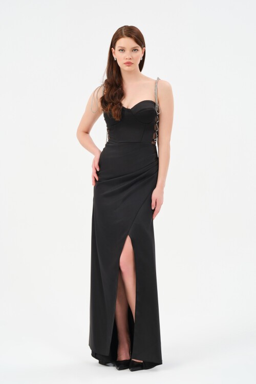 Zincir Askılı Yırtmaçlı Elbise - 1547