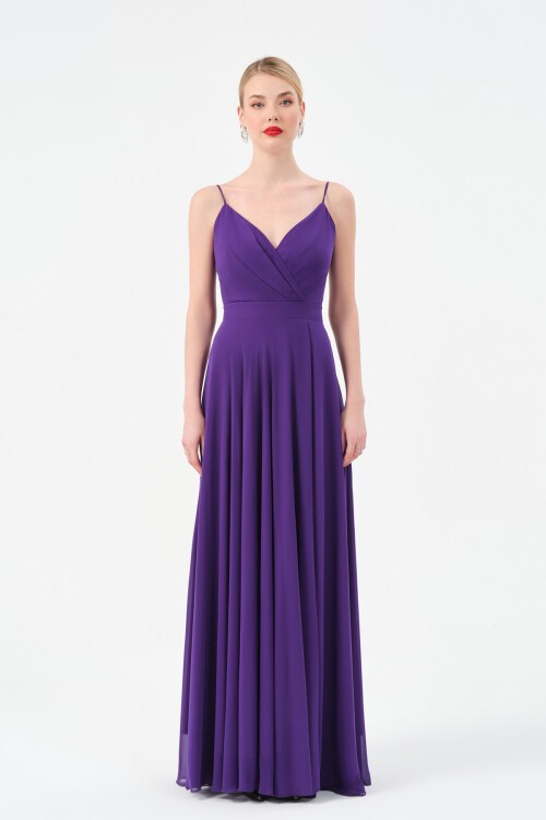 Askılı Drapeli Kruvaze Yaka Elbise - 1524