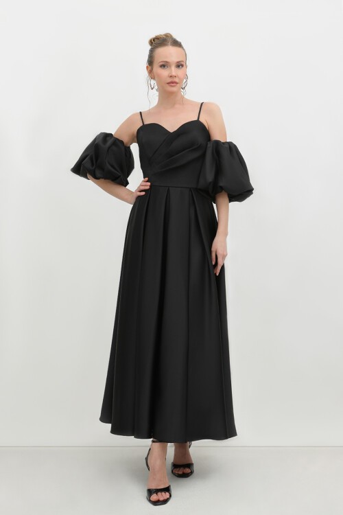 Balon Kollu Drapeli Elbise - 1779