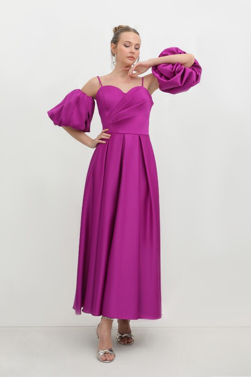 Balon Kollu Drapeli Elbise - 1779