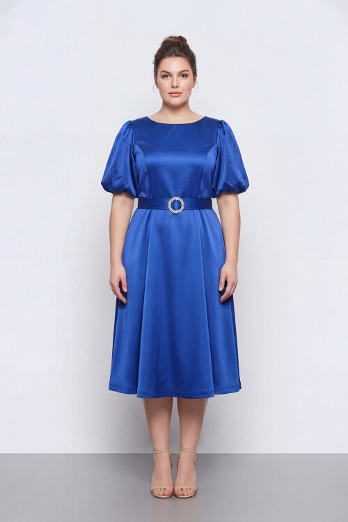 Balon Kollu Kemer Aksesuarlı Midi Abiye - 1621