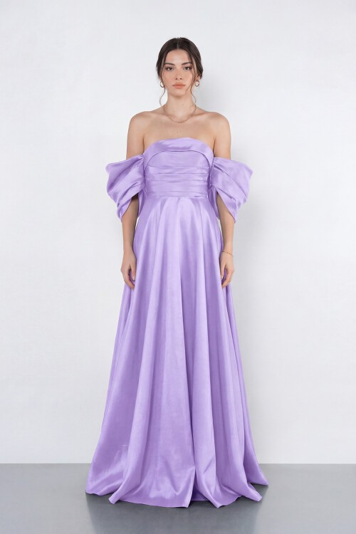 Balon Kollu Straplez Uzun Abiye - 2122