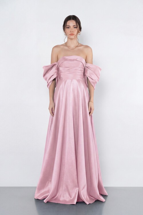 Balon Kollu Straplez Uzun Abiye - 2122