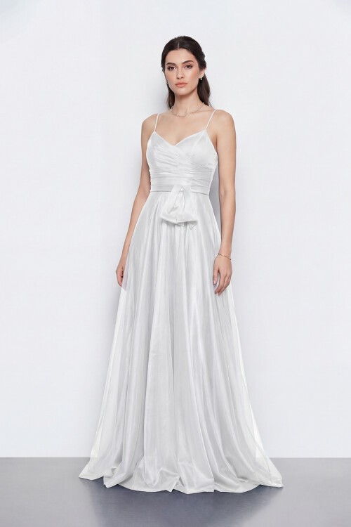 Bel Kuşak Detaylı Uzun Abiye - 2123