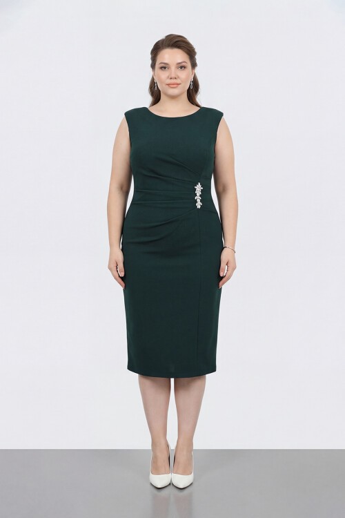 Broş Detaylı Midi Elbise - 1649