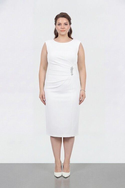 Broş Detaylı Midi Elbise - 1649