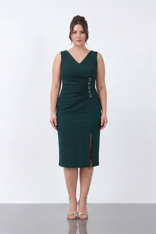 Broş Detaylı Midi Elbise - 1911