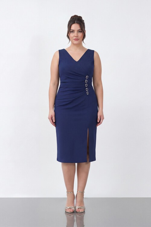 Broş Detaylı Midi Elbise - 1911