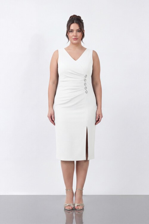 Broş Detaylı Midi Elbise - 1911