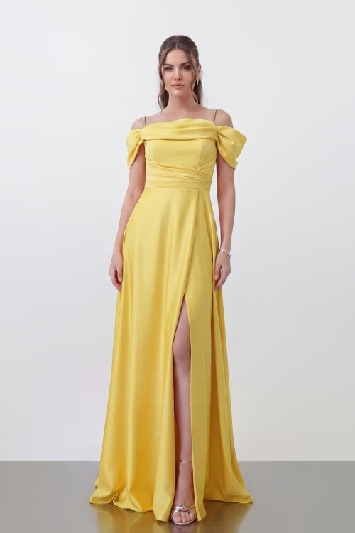 Drape Detaylı Yırtmaçlı Elbise - 1440