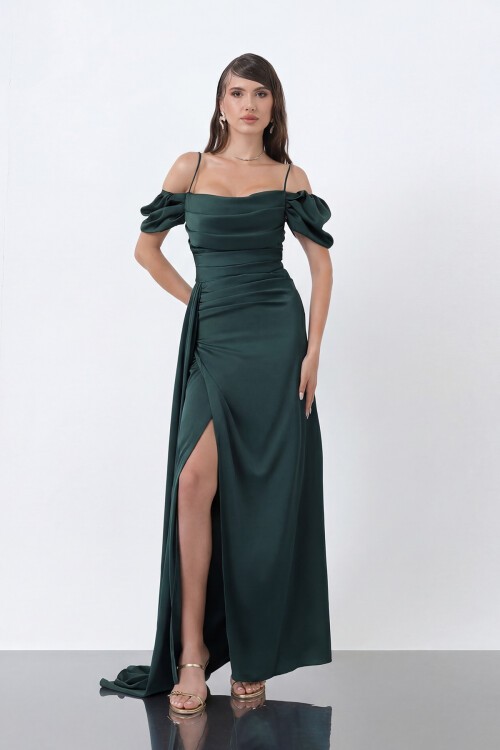 Drapeli Düşük Kollu Elbise - 1910