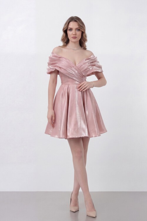 Drapeli Kayık Yaka Elbise - 1843