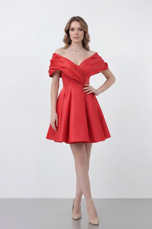 Drapeli Kayık Yaka Elbise - 1843