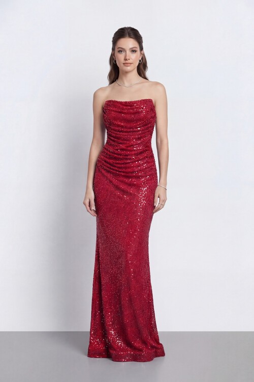 Drapeli Straplez Abiye - 2110