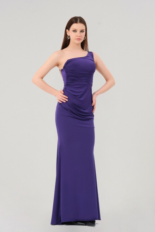 Drapeli Tek Omuzlu Elbise - 1578