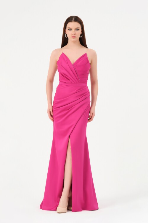 Drapeli Yırtmaçlı Elbise - 1548