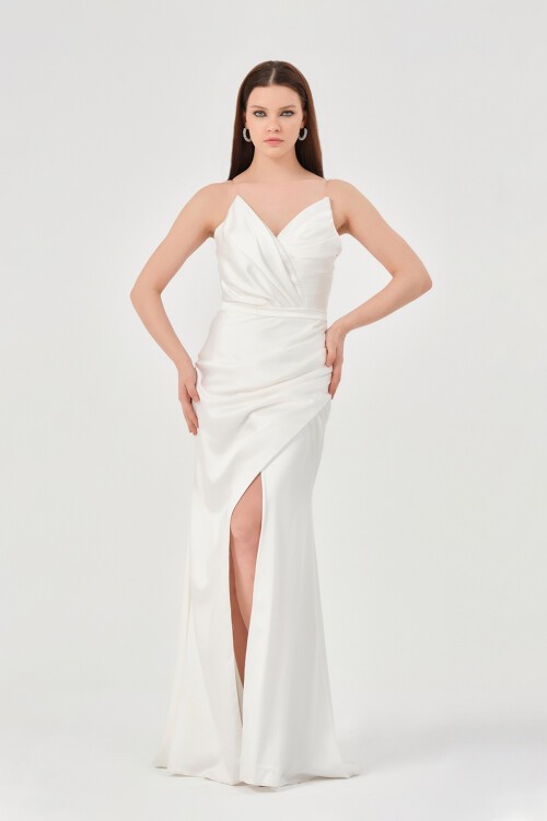 Drapeli Yırtmaçlı Elbise - 1548