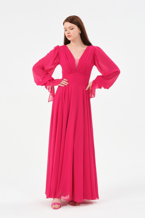 Göğüs Detaylı Drapeli Elbise - 1519