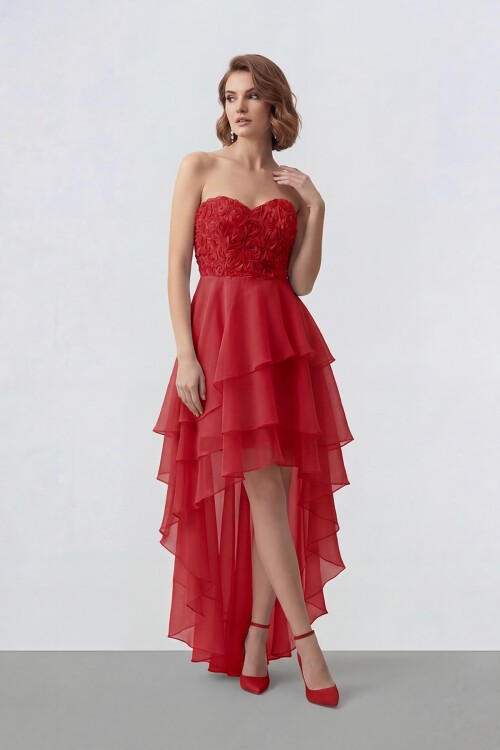 Gül Dokulu Kat Kat Şifon Abiye - 2031