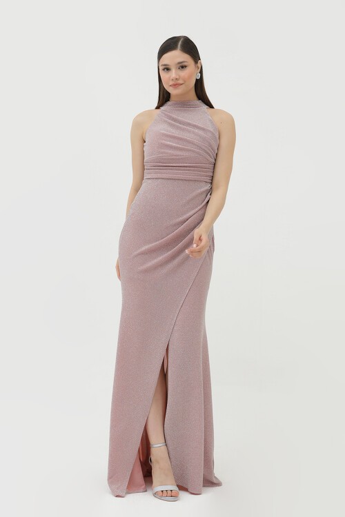 Halter Yaka Simli Elbise - 1744