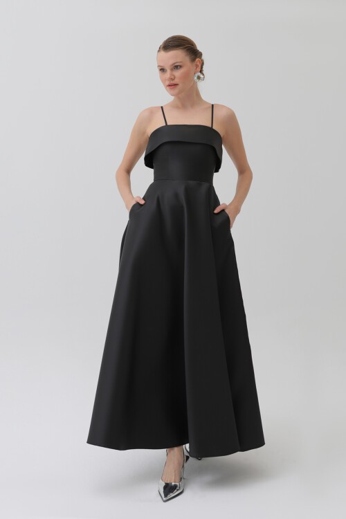 İnce Askılı Midi Elbise - 6000