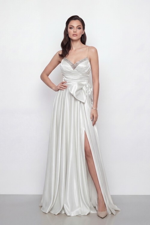 Işıltılı Yaka ve Fiyonk Detaylı Elbise - 2065