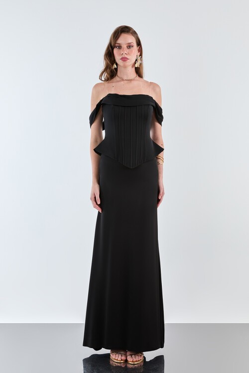 Kayık Yaka Korse Detaylı Elbise - 2020