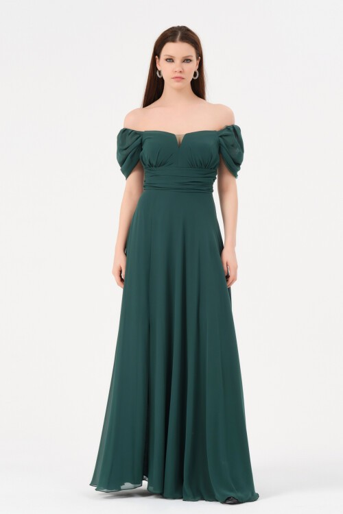 Kayık Yaka Drapeli Elbise - 1591