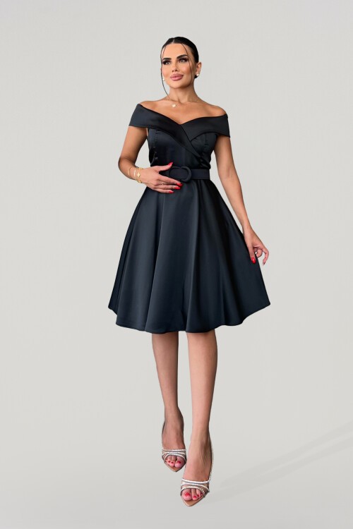 Kayık Yaka Kemerli Elbise - 1352