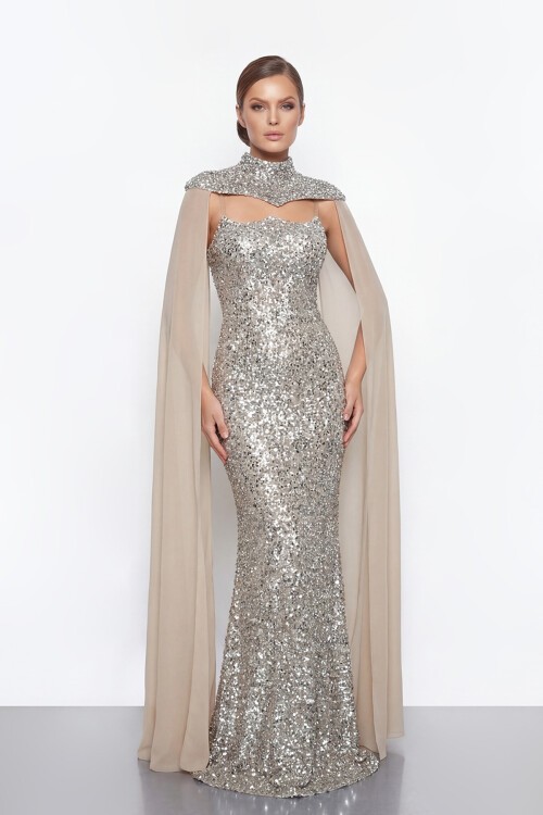 Pelerinli Payet İşlemeli Abiye - 2053